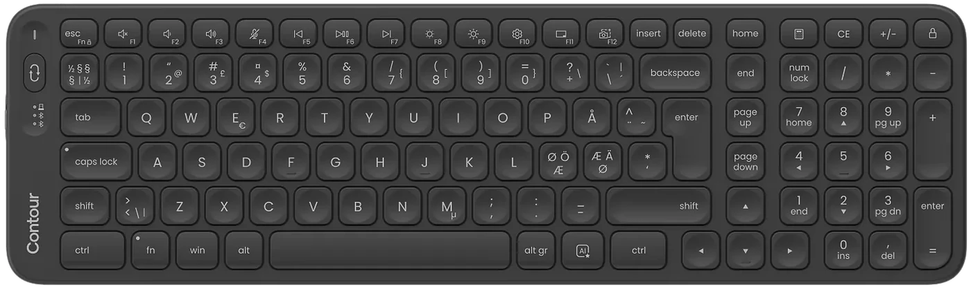 A Balance Mid-Size Keyboard seen from above: thin and black.